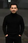 Erkek Fitilli Triko Kazak 2li Set Bordo Siyah Regular Balıkcı Yaka Tam Boğazlı Triko Seti Modeli Kazak-3