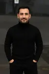 Erkek Fitilli Triko Kazak 2li Set Gri Siyah Regular Balıkcı Yaka Tam Boğazlı Triko Seti Modeli Kazak-2