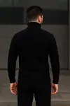Erkek Balıkcı Yaka Bağazlı Triko Kazak Pamuklu Kalın Fitilli Dokuma, Regular Fit Uzun Kollu Kışlık Model - Siyah-2