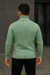 Erkek Balıkcı Yaka Bağazlı Triko Kazak Pamuklu Kalın Fitilli Dokuma, Regular Fit Uzun Kollu Kışlık Model - Mint Yeşili-3