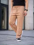 Erkek Keten Cepli Çıma Dikişli Jogger Buggy Pantalon Rahat Kalıp - Kahverengi-2