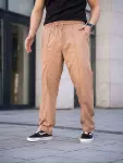 Erkek Keten Cepli Çıma Dikişli Jogger Buggy Pantalon Rahat Kalıp - Kahverengi-3
