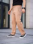 Erkek Keten Cepli Çıma Dikişli Jogger Buggy Pantalon Rahat Kalıp - Kahverengi-1
