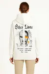 Kapşonlu Sweatshirt – Oversize Üç İplik Şardonlu Hoodie, “Other Lives” Ön - Arka Baskılı, Kanguru Cepli, Kışlık Rahat Günlük Stil - Beyaz-3