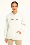 Kapşonlu Sweatshirt – Oversize Üç İplik Şardonlu Hoodie, “Other Lives” Ön - Arka Baskılı, Kanguru Cepli, Kışlık Rahat Günlük Stil - Beyaz-4
