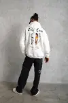 Oversize Üç İplik Şardonlu Kapüşonlu Sweatshirt – Beyaz “Other Lives” Ön Ve Arka Baskılı, Kanguru Cepli, Ribanalı Rahat Kışlık Model Beyaz-4