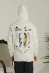 Oversize Üç İplik Şardonlu Kapüşonlu Sweatshirt – Beyaz “Other Lives” Ön Ve Arka Baskılı, Kanguru Cepli, Ribanalı Rahat Kışlık Model Beyaz-1