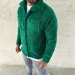 Erkek Pelüş Polar Hırka Gömlek – Yakalı, İlik Düğmeli, Göğüs Cepli, Yumuşak Dokulu Kışlık Regular Fit Rahat Günlük Model - Çimen Yeşili-2