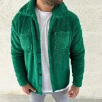 Erkek Pelüş Polar Hırka Gömlek – Yakalı, İlik Düğmeli, Göğüs Cepli, Yumuşak Dokulu Kışlık Regular Fit Rahat Günlük Model - Çimen Yeşili-4