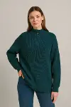 KADIN Yarım Fermuarlı Triko Kazak – Selanik Örgü, Dik Yaka, Pamuklu Dokuma, Oversize Uzun Kollu Kışlık Model - Haki-2