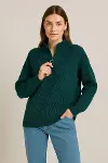 KADIN Yarım Fermuarlı Triko Kazak – Selanik Örgü, Dik Yaka, Pamuklu Dokuma, Oversize Uzun Kollu Kışlık Model - Haki-1