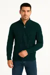Erkek Yarım Fermuarlı Triko Kazak – Selanik Örgü, Dik Yaka, Pamuklu Dokuma, Regular Fit Uzun Kollu Kışlık Model - Haki-2
