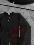 Tam Fermuarlı Uzun Kol Baskılı Bomber Ceket - Siyah-2