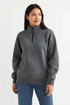 Üç İplik Dık Yaka Yarım Fermuarlı SweatShirt - Antrasit-3