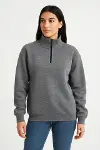Üç İplik Dık Yaka Yarım Fermuarlı SweatShirt - Antrasit-1