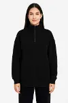 Üç İplik Dık Yaka Yarım Fermuarlı SweatShirt - Siyah-3