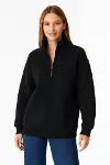 Üç İplik Dık Yaka Yarım Fermuarlı SweatShirt - Siyah-1