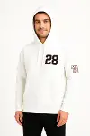 Üç İplik Kapüşonlu Ön Ve Arka Baskılı SweatShirt Hoodie - Beyaz-2