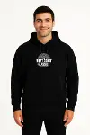 Erkek Üç İplik Kapüşonlu Ön Ve Arka Baskılı SweatShirt Hoodie - Siyah-2