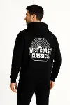 Erkek Üç İplik Kapüşonlu Ön Ve Arka Baskılı SweatShirt Hoodie - Siyah-4