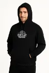Erkek Üç İplik Kapüşonlu Ön Ve Arka Baskılı SweatShirt Hoodie - Siyah-1