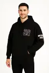 Üç İplik Kapüşonlu Ön Ve Arka Baskılı SweatShirt Hoodie - Siyah-1