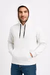 Erkek Üç İplik Kapüşonlu Kanguru Cepli SweatShirt Hoodie - Beyaz-4