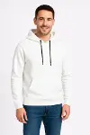 Erkek Üç İplik Kapüşonlu Kanguru Cepli SweatShirt Hoodie - Beyaz-1