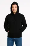 Erkek Üç İplik Kapüşonlu Kanguru Cepli SweatShirt Hoodie - Siyah-2
