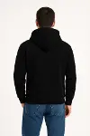 Erkek Üç İplik Kapüşonlu Kanguru Cepli SweatShirt Hoodie - Siyah-3