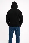 Erkek Üç İplik Kapüşonlu Kanguru Cepli SweatShirt Hoodie - Siyah-4