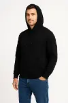Erkek Üç İplik Kapüşonlu Kanguru Cepli SweatShirt Hoodie - Siyah-1
