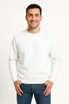 Erkek Üç İplik Düz Bisiklet Yaka SweatShirt - Beyaz-3