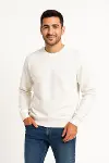 Erkek Üç İplik Düz Bisiklet Yaka SweatShirt - Beyaz-1