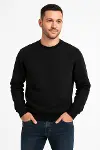 Erkek Üç İplik Düz Bisiklet Yaka SweatShirt - Siyah-2