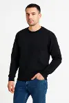 Erkek Üç İplik Düz Bisiklet Yaka SweatShirt - Siyah-4