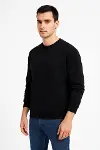 Erkek Üç İplik Düz Bisiklet Yaka SweatShirt - Siyah-1