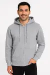 Erkek Üç İplik Kapüşonlu Tam Fermuarlı Kanguru Çepli SweatShirt Hoodie - Gri-1