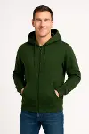 Erkek Üç İplik Kapüşonlu Tam Fermuarlı Kanguru Çepli SweatShirt Hoodie - Haki-3
