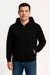 Erkek Üç İplik Kapüşonlu Tam Fermuarlı Kanguru Çepli SweatShirt Hoodie - Siyah-1