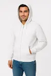 Erkek Üç İplik Kapüşonlu Tam Fermuarlı Kanguru Çepli SweatShirt Hoodie - Beyaz-3