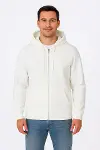 Erkek Üç İplik Kapüşonlu Tam Fermuarlı Kanguru Çepli SweatShirt Hoodie - Beyaz-4
