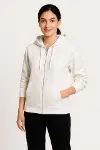 Üç İplik Kapüşonlu Tam Fermuarlı Kanguru Çepli SweatShirt Hoodie - Beyaz-2