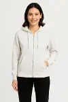 Üç İplik Kapüşonlu Tam Fermuarlı Kanguru Çepli SweatShirt Hoodie - Beyaz-4