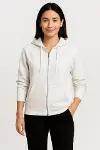 Üç İplik Kapüşonlu Tam Fermuarlı Kanguru Çepli SweatShirt Hoodie - Beyaz-1
