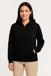 Üç İplik Kapüşonlu Tam Fermuarlı Kanguru Çepli SweatShirt Hoodie - Siyah-2