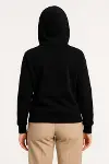 Üç İplik Kapüşonlu Tam Fermuarlı Kanguru Çepli SweatShirt Hoodie - Siyah-3