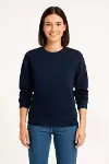 Üç İplik Düz Bisiklet Yaka SweatShirt - Lacivert-2