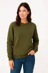 Üç İplik Düz Bisiklet Yaka SweatShirt - Haki-1