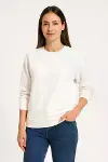 Üç İplik Düz Bisiklet Yaka SweatShirt - Beyaz-1
